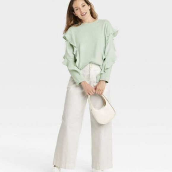 A New Day Women's Long Sleeve Ruffle Sweatshirt Small New NWT - Picture 1 of 5